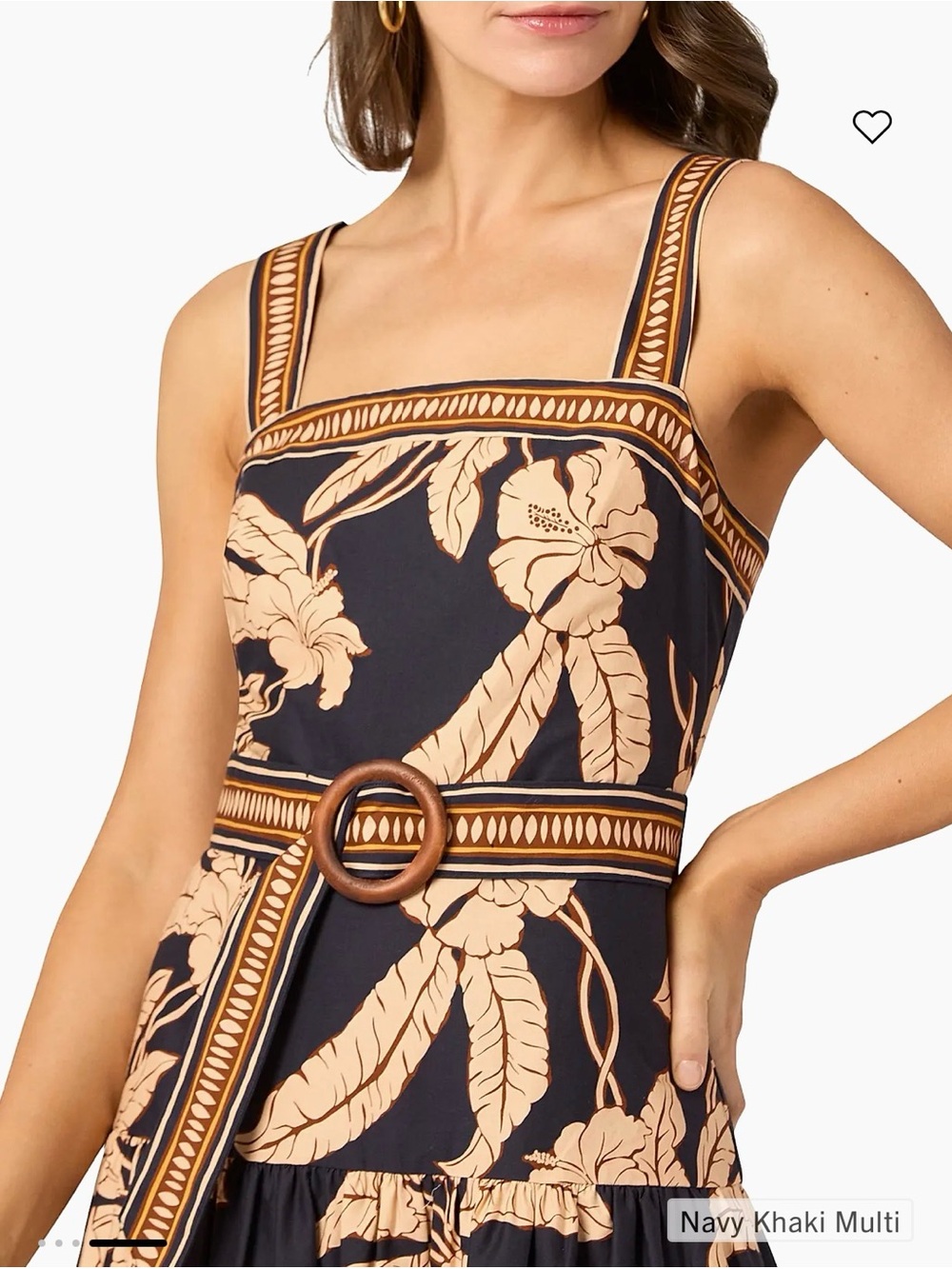 Shoshanna Kora Printed Navy Khaki Floral Belted Midi Dress Size 0 NWT NEW - Picture 3 of 4